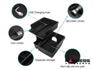 Ford Bronco Center Console Armrest Storage Box - Upper Tray w/ ABS Silica Pad